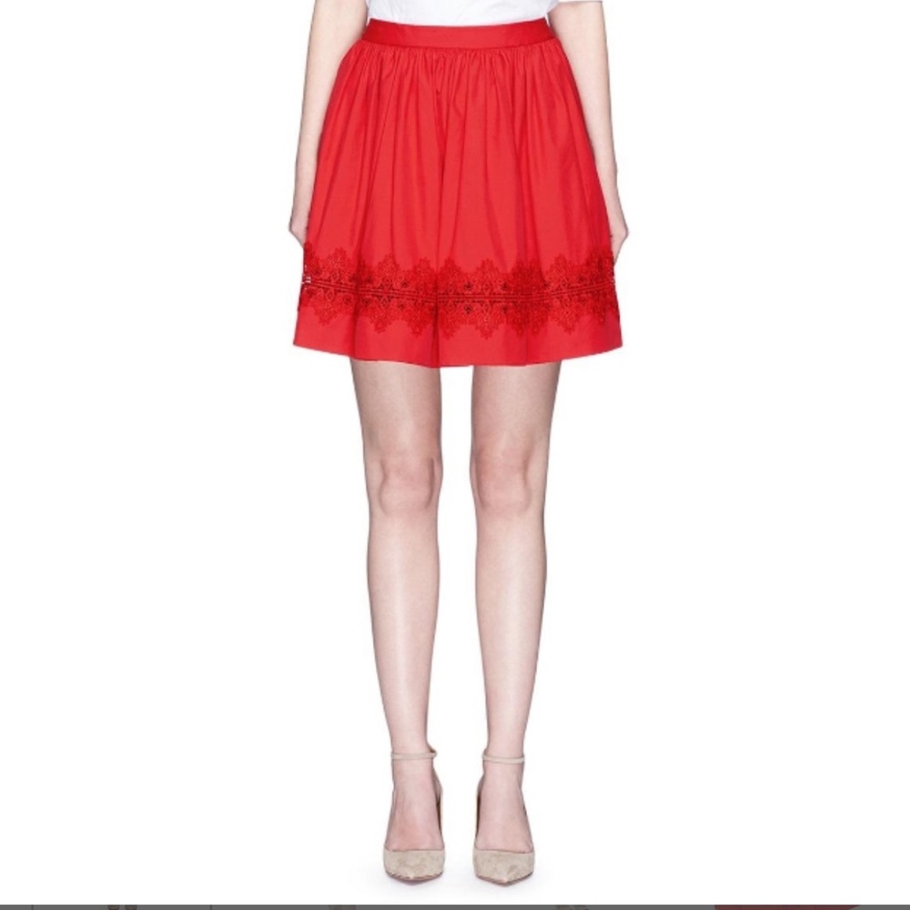 Alice + Olivia Designer Embroidered Red Skirt SIZE 8